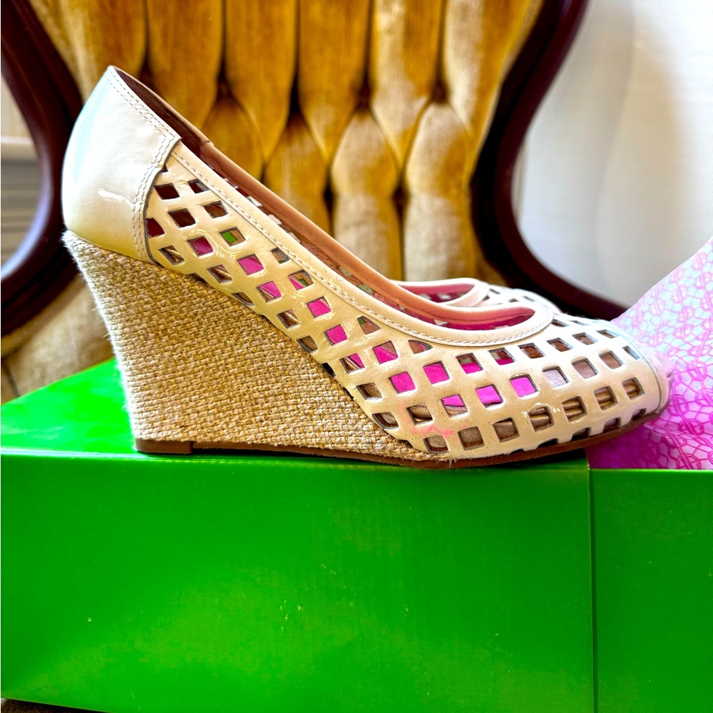 Lilly Pulitzer ivory lattice wedge espadrilles - Worn Once, in original box